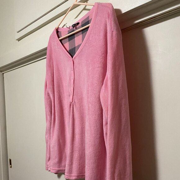 Just Love, comfy pink fuzzy top w/gray & pink plaid bottoms, size 2X - Picture 4 of 13